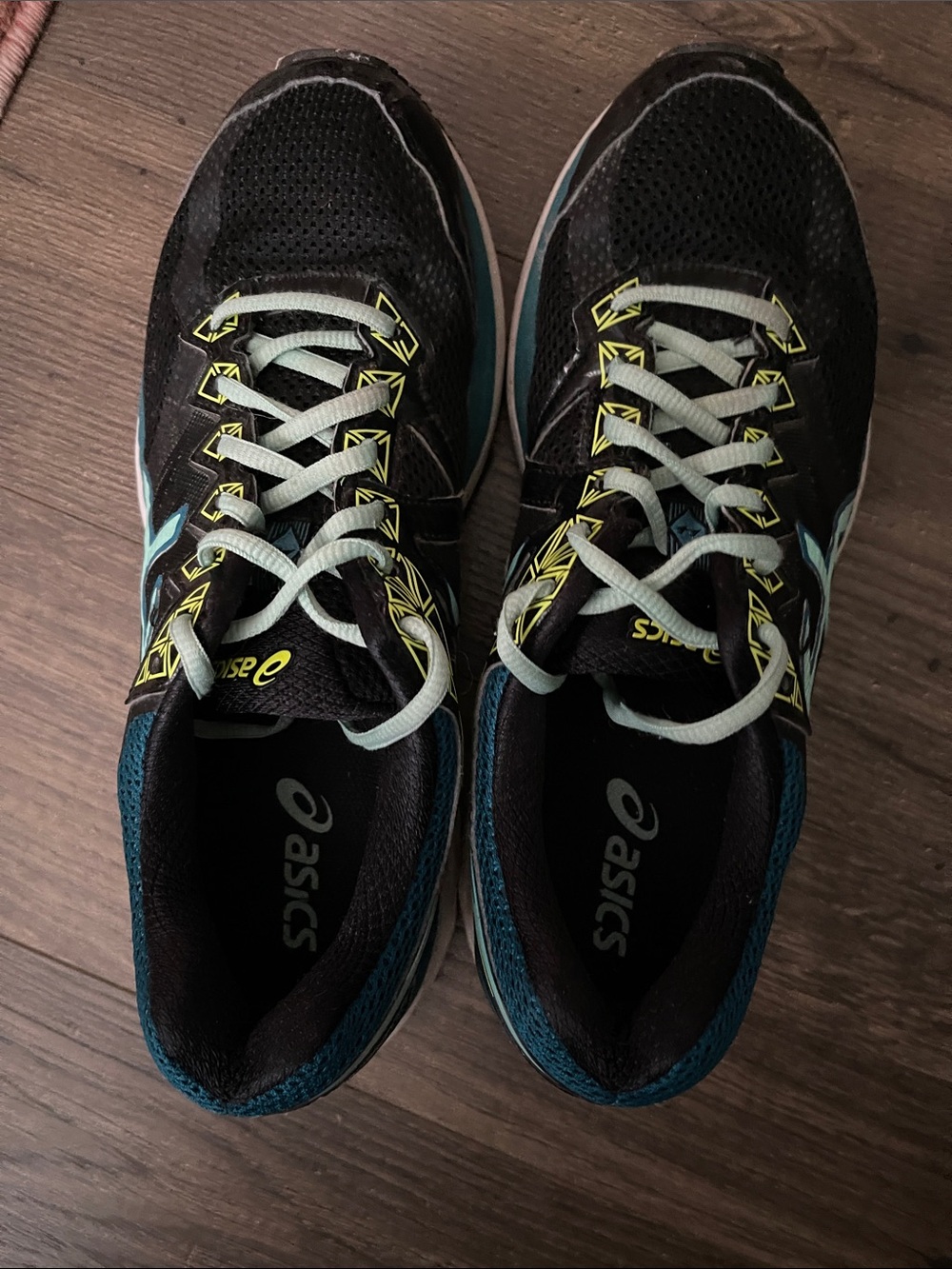 ASICS Black Teal Running Shoes with Yellow Accents